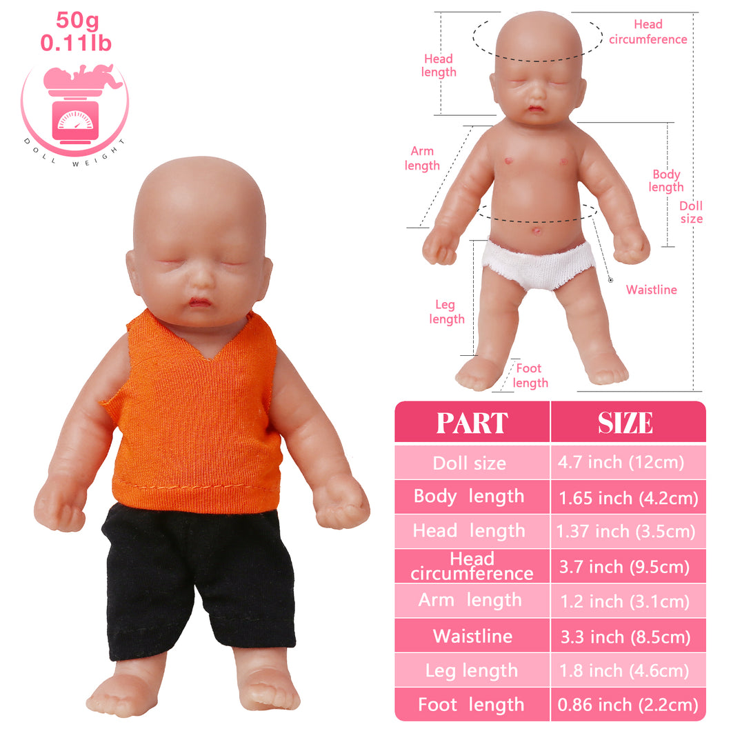 Vollence 4.7 inch Eye Closed Full Silicone Mini Baby Dolls Real Baby Dolls Lifelike Baby Doll Realistic Baby Doll