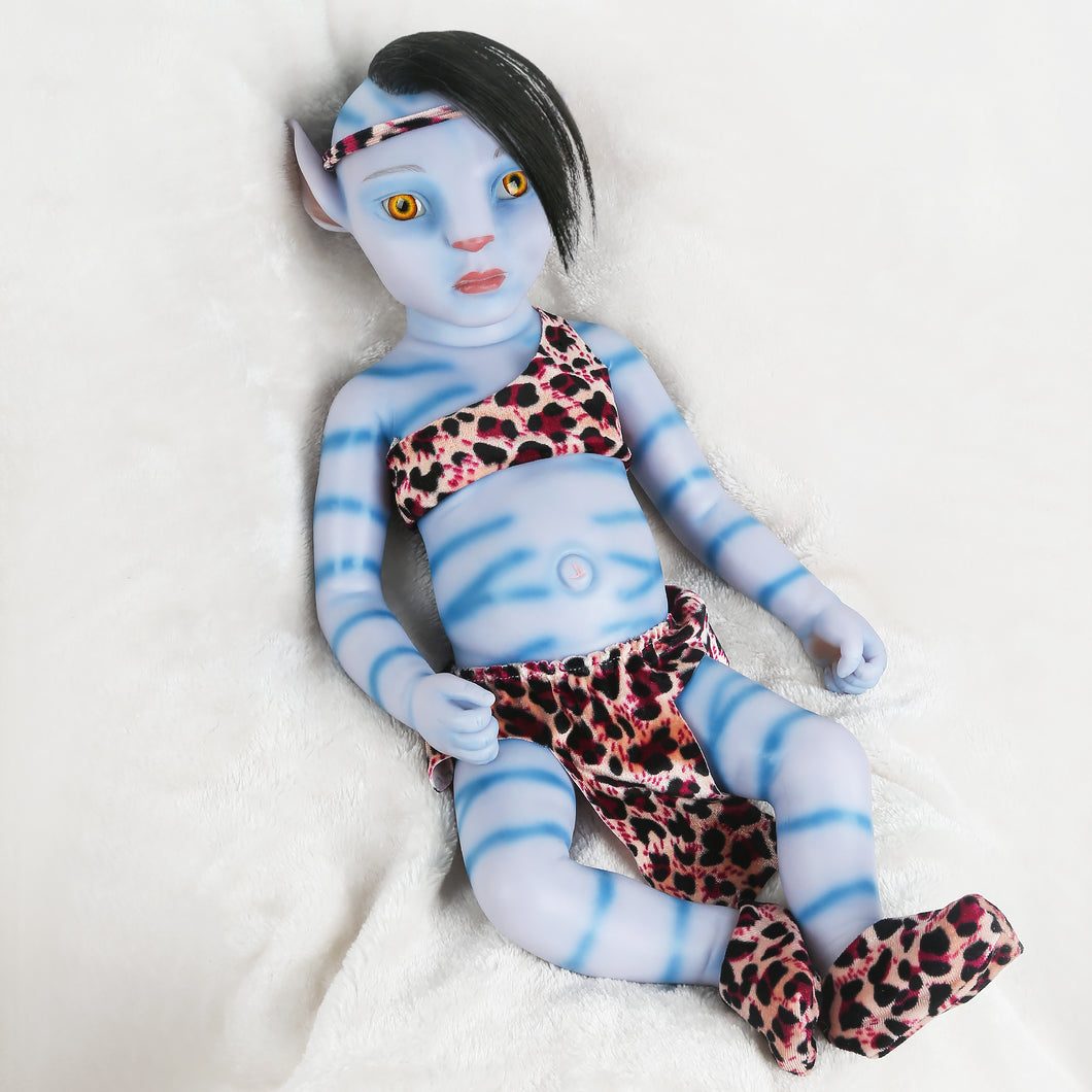 Vollence 20 inch Golden Eyes Avatar Sleeping Full Silicone Baby Doll with Hair