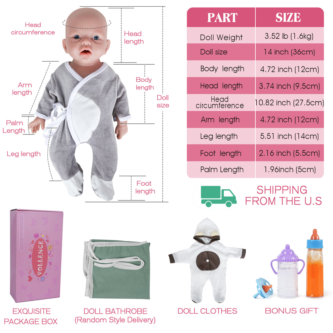 Vollence 14 inch Real Baby Doll Newborn Baby Doll Full Body Silicone