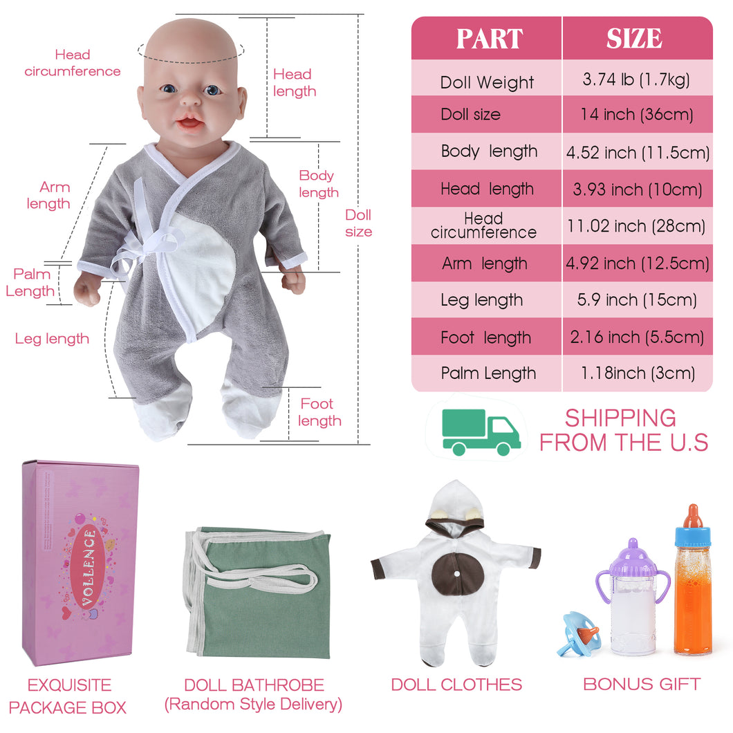 Vollence 14 inch Reborn Silicone Dolls Full Silicone Baby