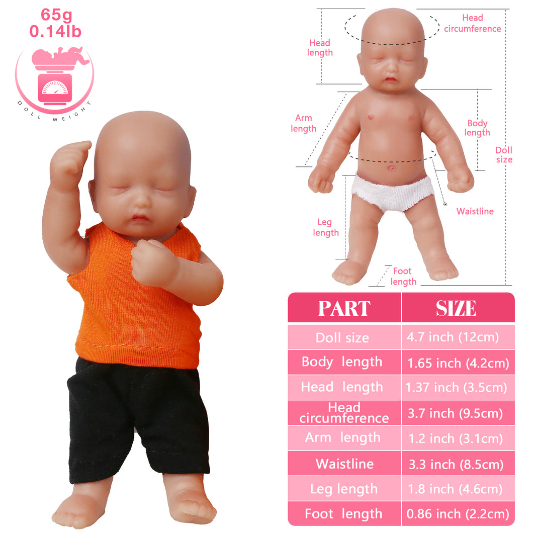 Vollence 4.7 inch Eye Closed Mini Full Silicone Baby Dolls with Bone Pocket Doll