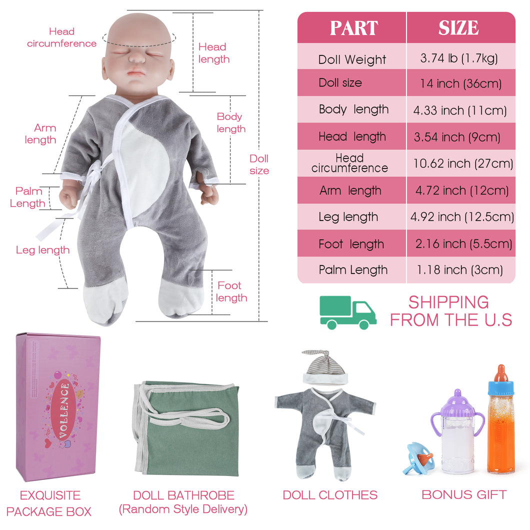 Vollence 14 inch Full Silicone Reborn Baby Doll