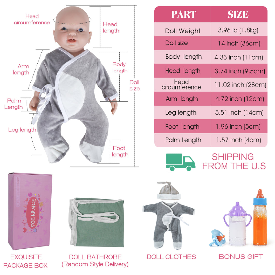 Vollence 14 inch Full Silicone Lifelike Baby Dolls